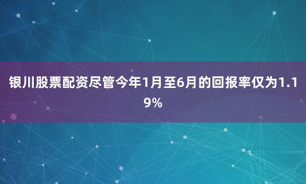 银川股票配资尽管今年1月至6月的回报率仅为1.19%